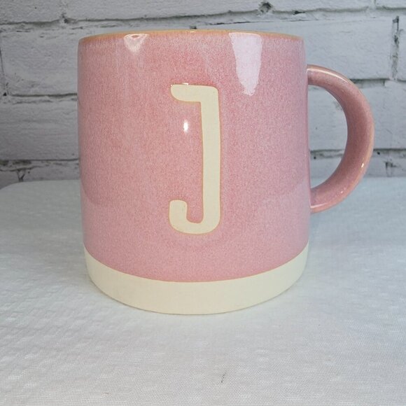 ALTAR'D STATE DRIP GLAZE MUG LETTER J , PINK WITH CREAM BOTTOM EUC - Picture 1 of 5